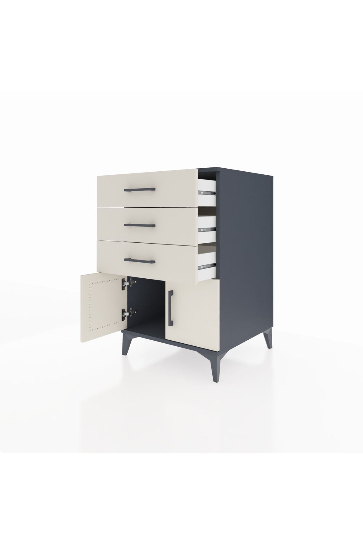 Kronos Komodin 3 Çekmeceli 2 Kapaklı 60x59x96 Antrasit-Aytaşı