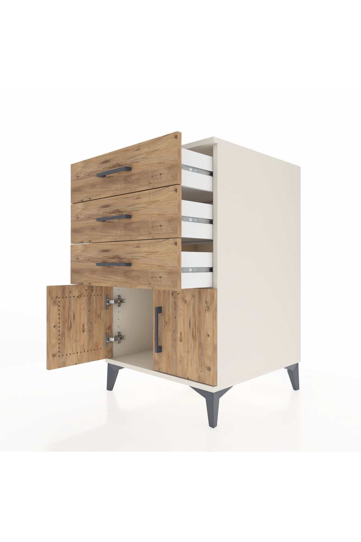 Kronos Komodin 3 Çekmeceli 2 Kapaklı 60x59x96 Aytaşı-Çam