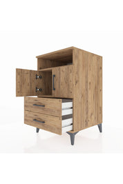 Kronos Komodin 2 Raflı 2 Çekmeceli 2 Kapaklı 60x59x96 Çam-Çam