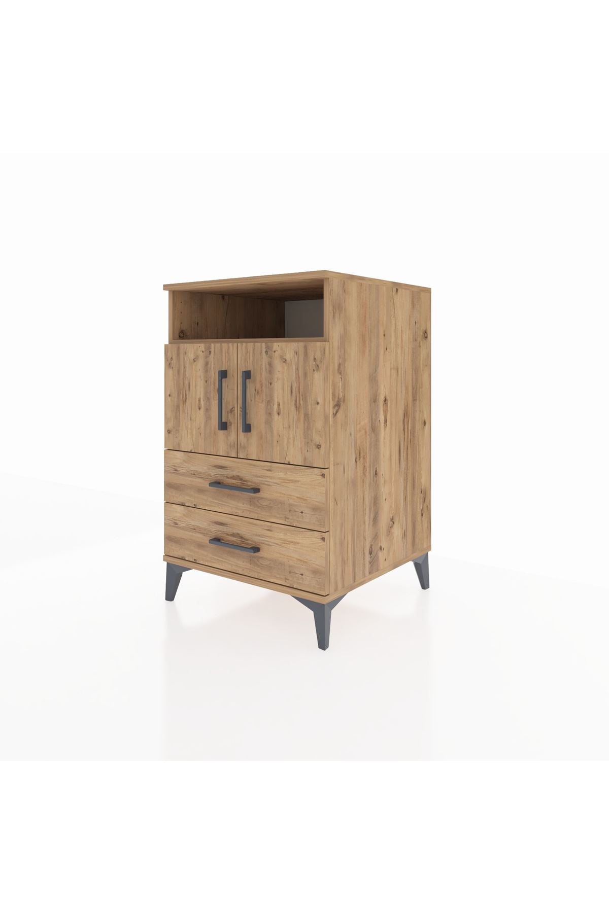 Kronos Komodin 2 Raflı 2 Çekmeceli 2 Kapaklı 60x59x96 Çam-Çam