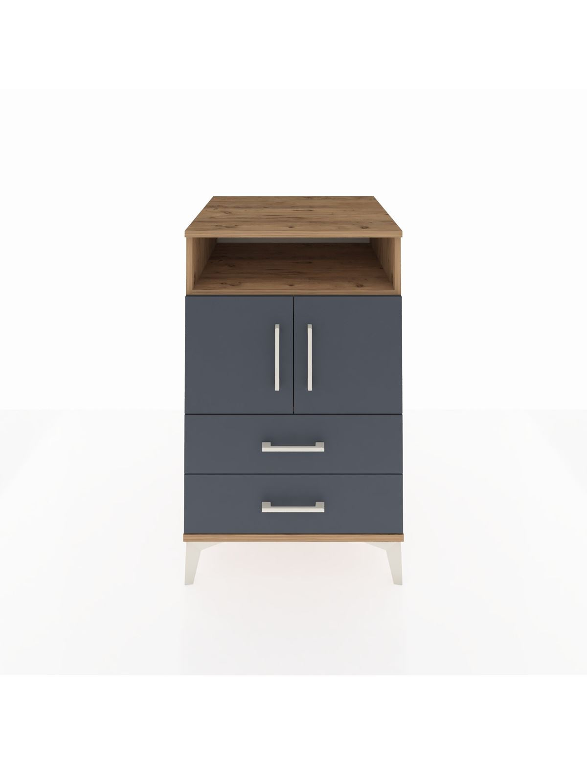 Kronos Komodin 2 Raflı 2 Çekmeceli 2 Kapaklı 60x59x96 Çam-Antrasit