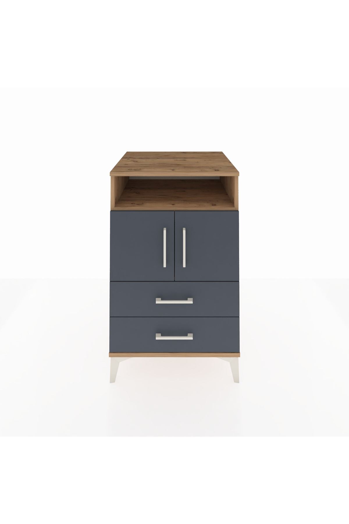 Kronos Komodin 2 Raflı 2 Çekmeceli 2 Kapaklı 60x59x96 Çam-Antrasit