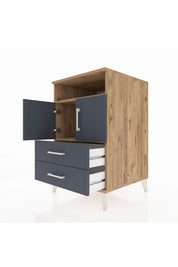 Kronos Komodin 2 Raflı 2 Çekmeceli 2 Kapaklı 60x59x96 Çam-Antrasit