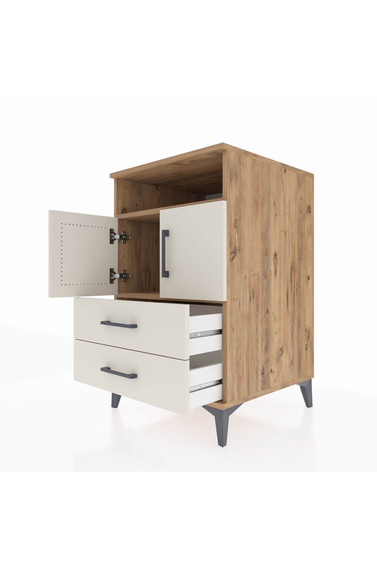 Kronos Komodin 2 Raflı 2 Çekmeceli 2 Kapaklı 60x59x96 Çam-Aytaşı