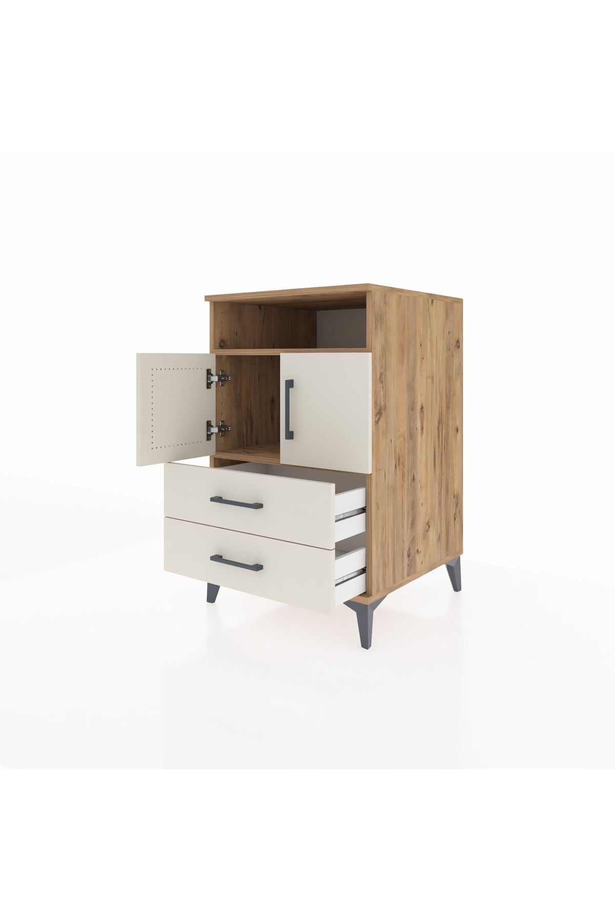 Kronos Komodin 2 Raflı 2 Çekmeceli 2 Kapaklı 60x59x96 Çam-Aytaşı
