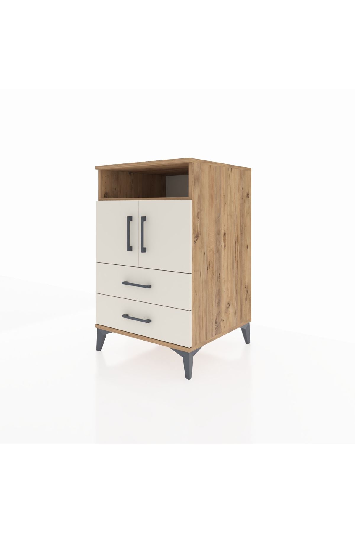 Kronos Komodin 2 Raflı 2 Çekmeceli 2 Kapaklı 60x59x96 Çam-Aytaşı