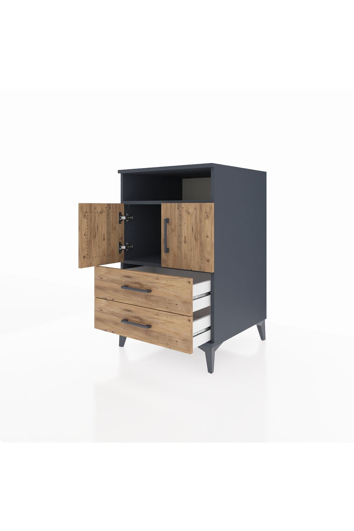 Kronos Komodin 2 Raflı 2 Çekmeceli 2 Kapaklı 60x59x96 Antrasit-Çam