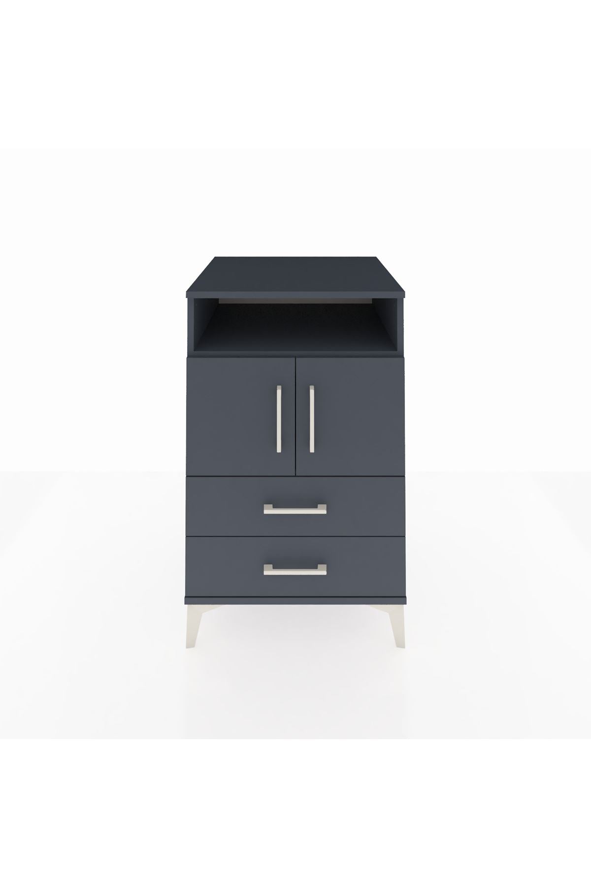 Kronos Komodin 2 Raflı 2 Çekmeceli 2 Kapaklı 60x59x96 Antrasit-Antrasit