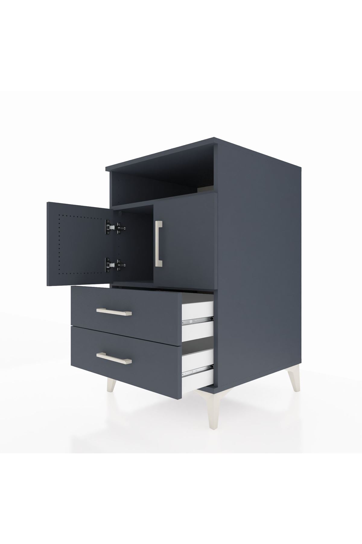 Kronos Komodin 2 Raflı 2 Çekmeceli 2 Kapaklı 60x59x96 Antrasit-Antrasit