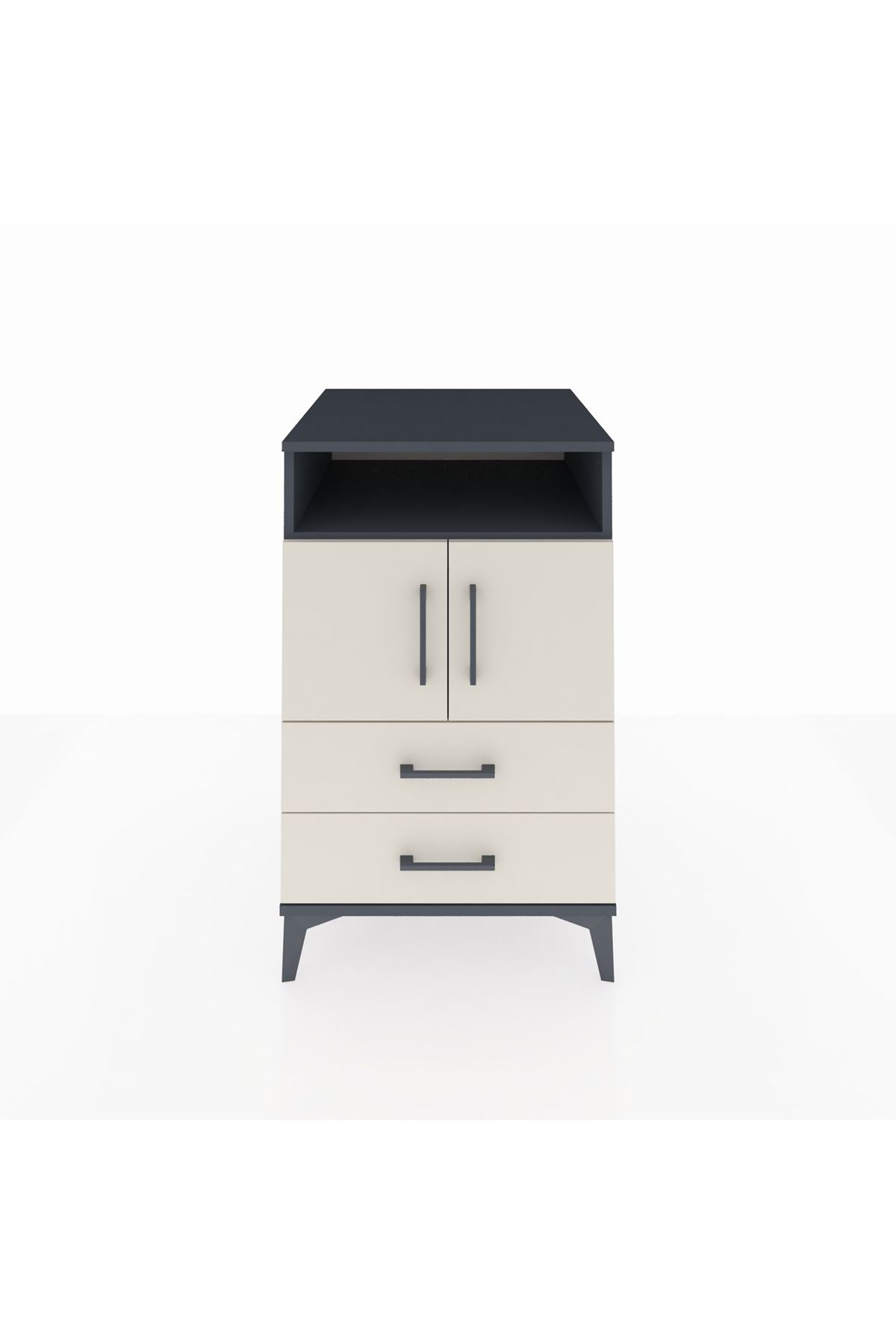 Kronos Komodin 2 Raflı 2 Çekmeceli 2 Kapaklı 60x59x96 Antrasit-Aytaşı