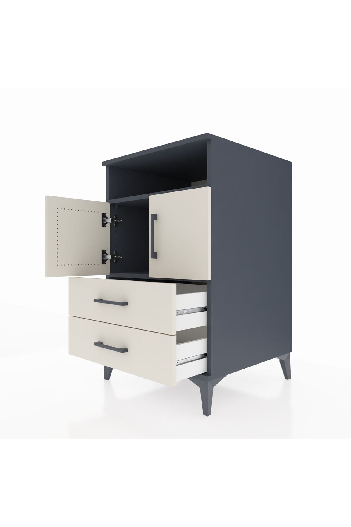 Kronos Komodin 2 Raflı 2 Çekmeceli 2 Kapaklı 60x59x96 Antrasit-Aytaşı