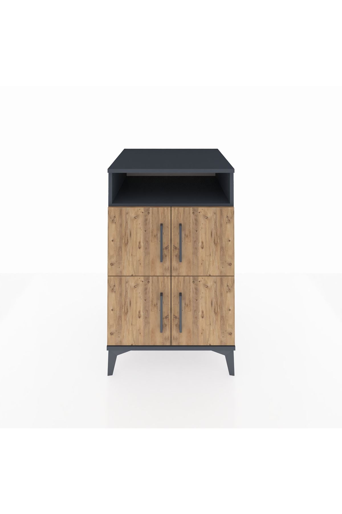 Kronos Komodin 2 Raflı 4 Kapaklı 60x59x96 Antrasit-Çam