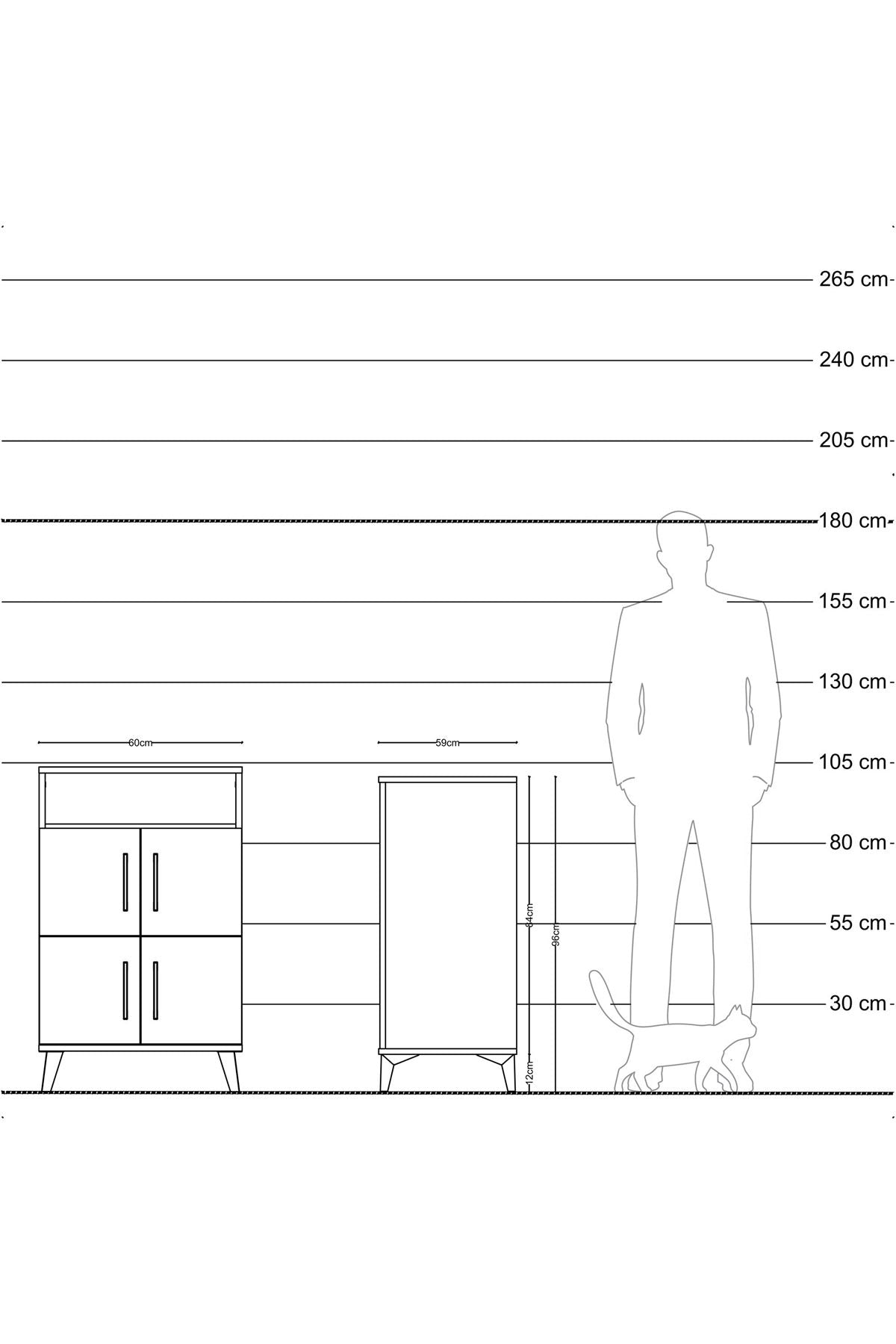 Kronos Komodin 2 Raflı 4 Kapaklı 60x59x96 Antrasit-Antrasit