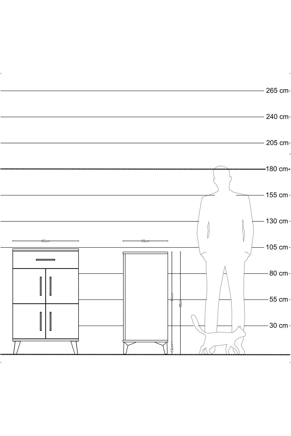 Kronos Komodin Tek Raflı Tek Çekmeceli 4 Kapaklı 60x59x96 Çam-Çam