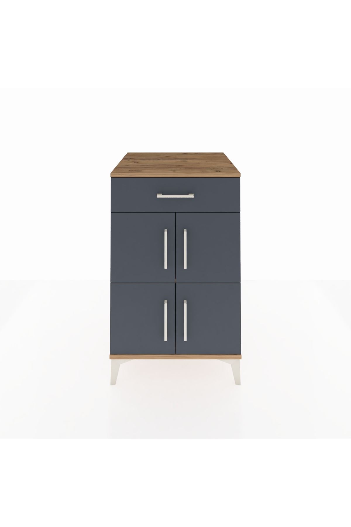 Kronos Komodin Tek Raflı Tek Çekmeceli 4 Kapaklı 60x59x96 Çam-Antrasit