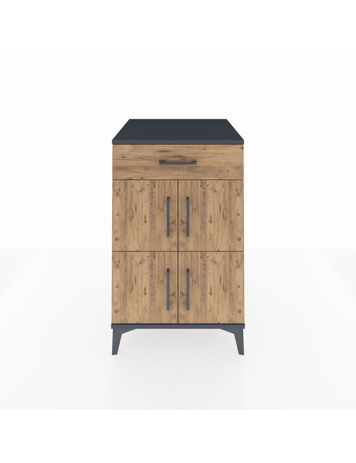 Kronos Komodin Tek Raflı Tek Çekmeceli 4 Kapaklı 60x59x96 Antrasit-Çam