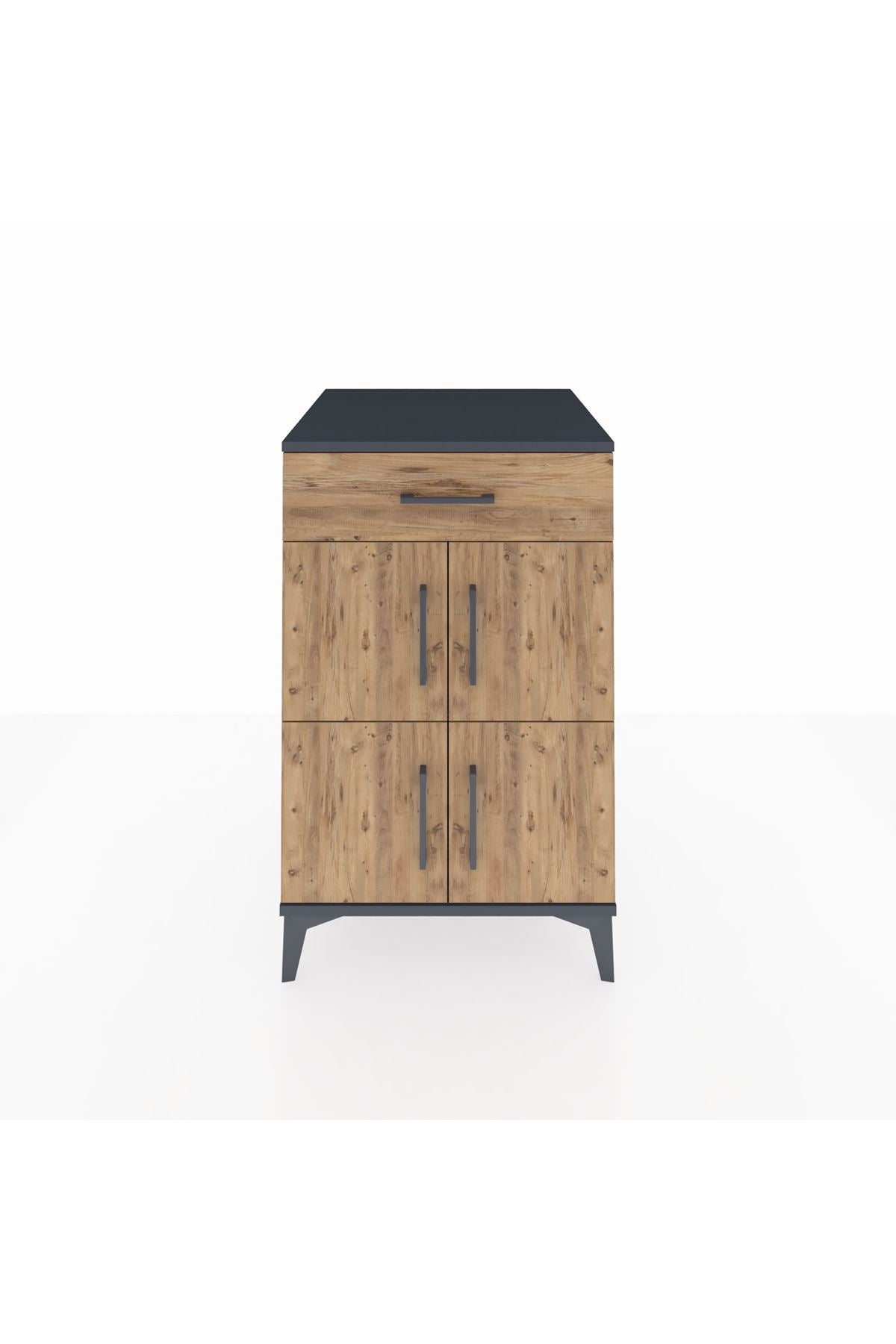 Kronos Komodin Tek Raflı Tek Çekmeceli 4 Kapaklı 60x59x96 Antrasit-Çam