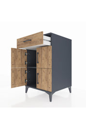 Kronos Komodin Tek Raflı Tek Çekmeceli 4 Kapaklı 60x59x96 Antrasit-Çam