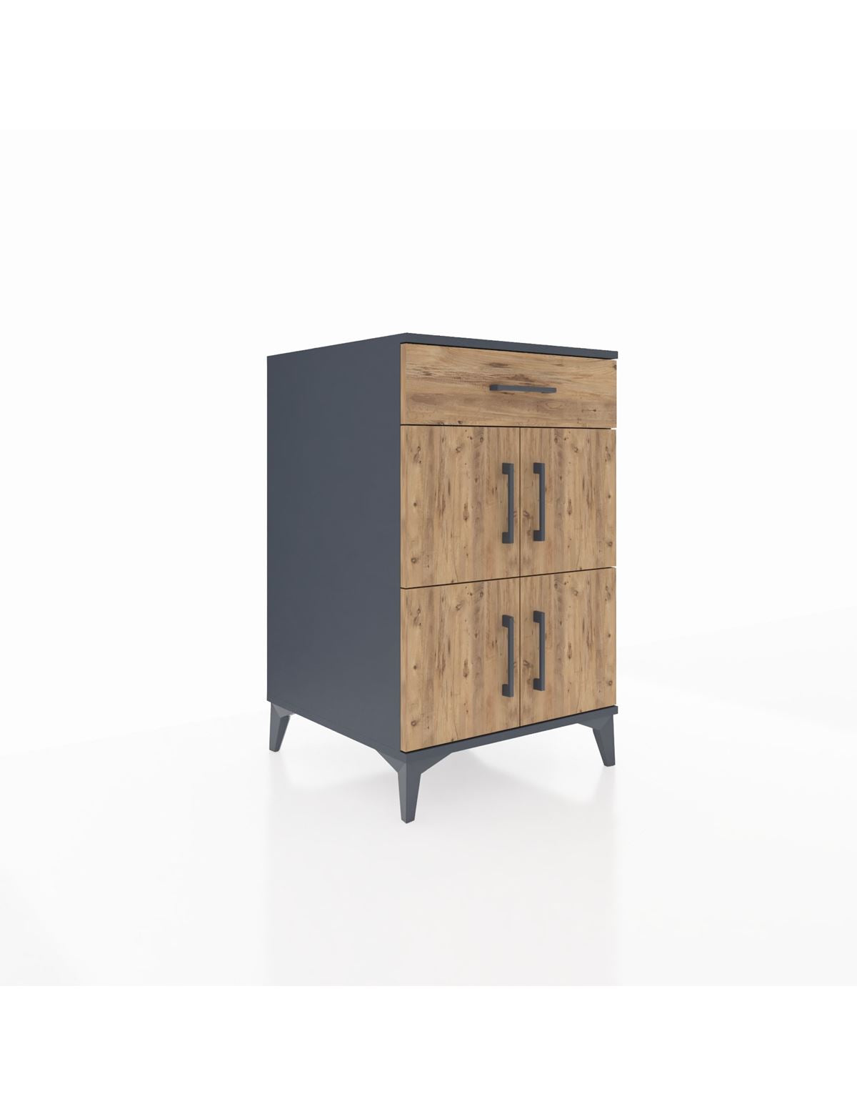 Kronos Komodin Tek Raflı Tek Çekmeceli 4 Kapaklı 60x59x96 Antrasit-Çam