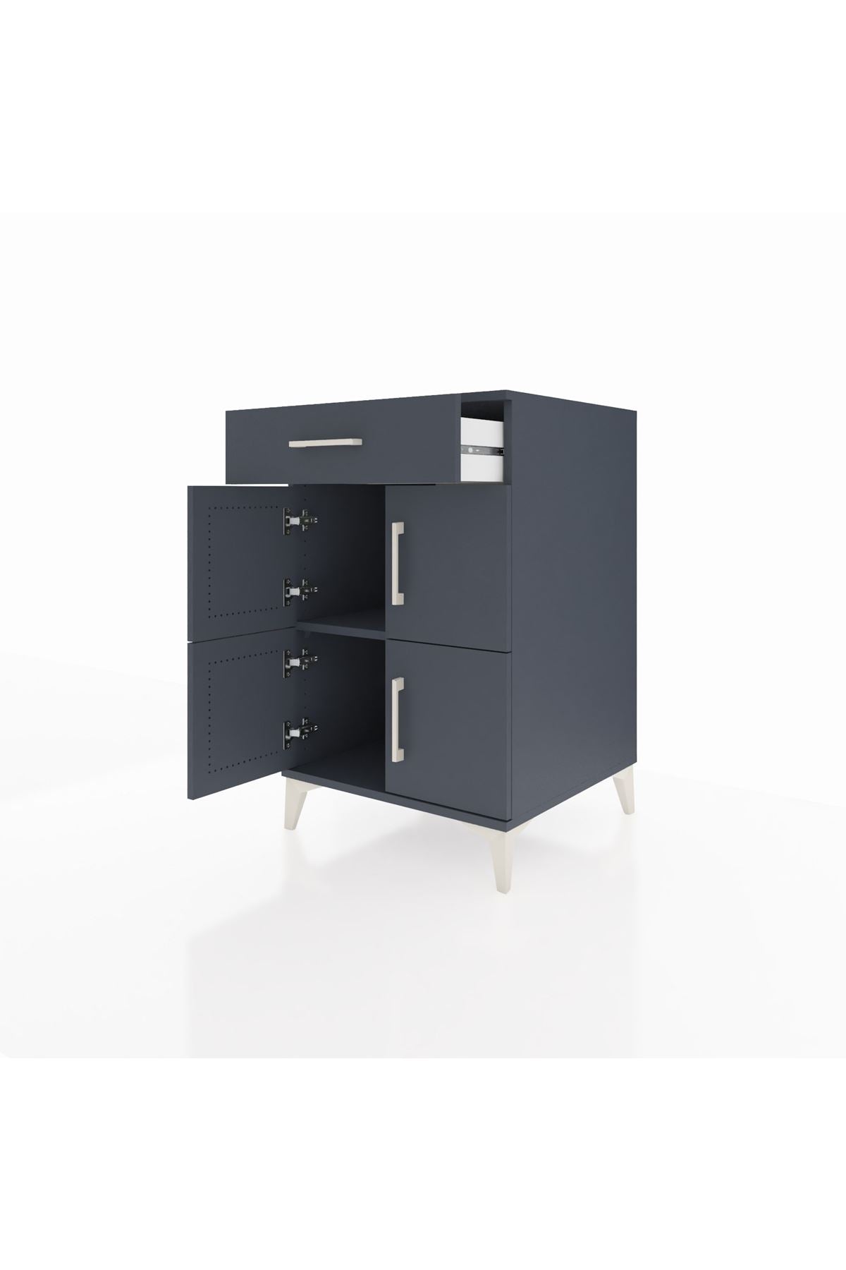 Kronos Komodin Tek Raflı Tek Çekmeceli 4 Kapaklı 60x59x96 Antrasit-Antrasit