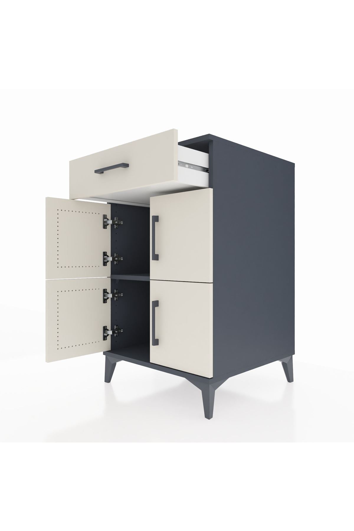 Kronos Komodin Tek Raflı Tek Çekmeceli 4 Kapaklı 60x59x96 Antrasit-Aytaşı