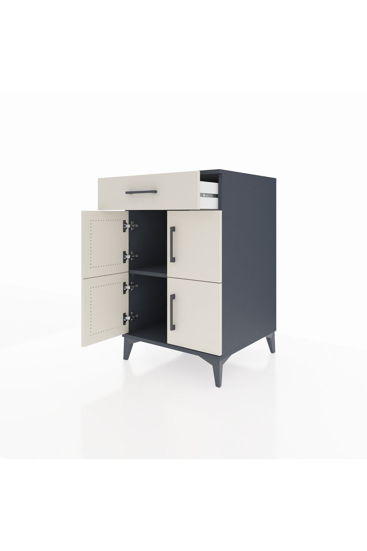 Kronos Komodin Tek Raflı Tek Çekmeceli 4 Kapaklı 60x59x96 Antrasit-Aytaşı