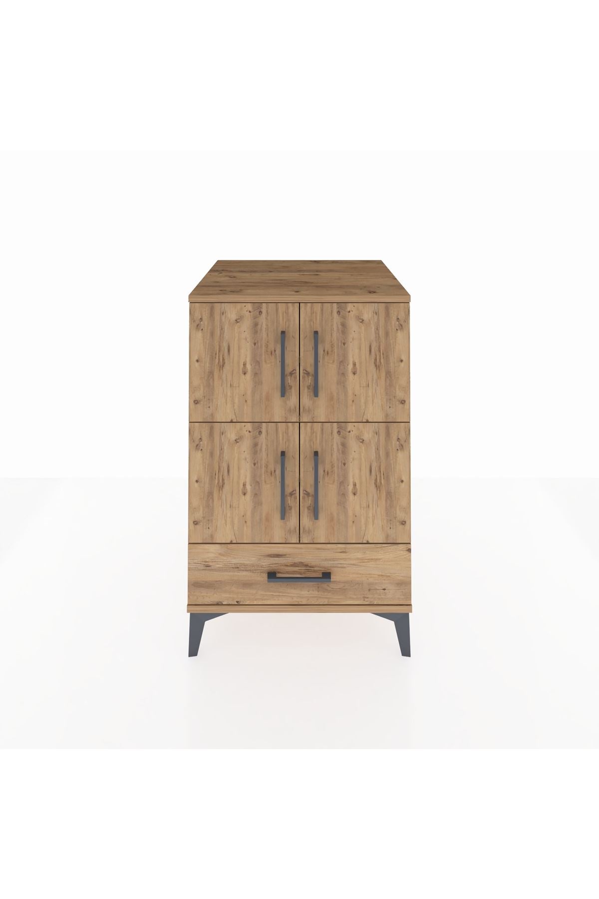 Kronos Komodin 4 Raflı Tek Çekmeceli 4 Kapaklı 60x59x96 Çam-Çam