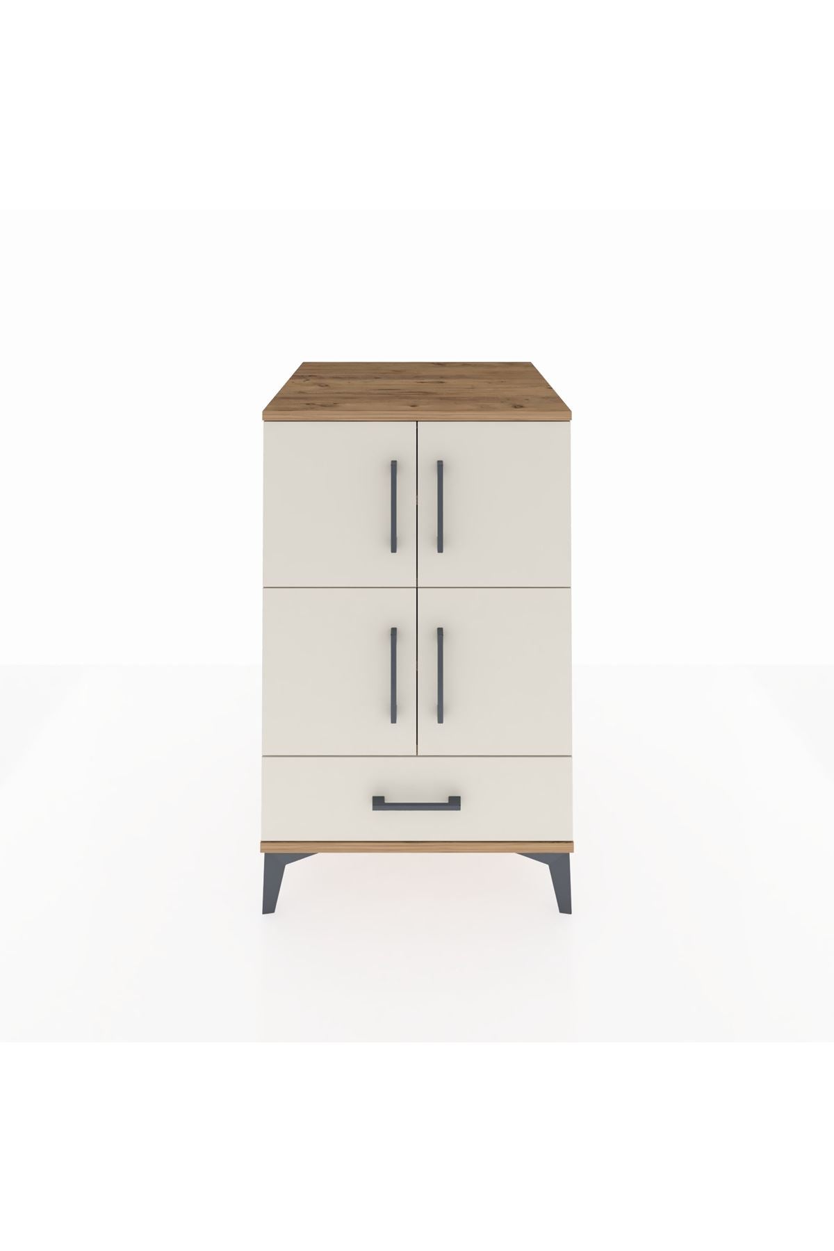 Kronos Komodin 4 Raflı Tek Çekmeceli 4 Kapaklı 60x59x96 Çam-Aytaşı