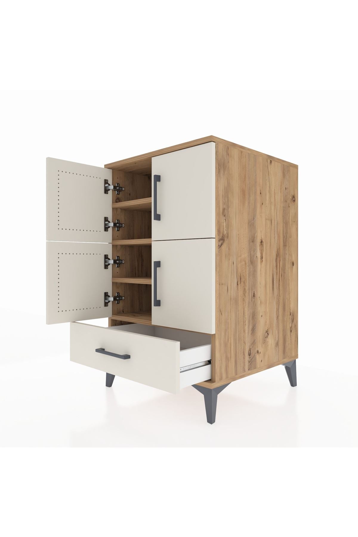 Kronos Komodin 4 Raflı Tek Çekmeceli 4 Kapaklı 60x59x96 Çam-Aytaşı