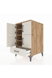 Kronos Komodin 4 Raflı Tek Çekmeceli 4 Kapaklı 60x59x96 Çam-Aytaşı