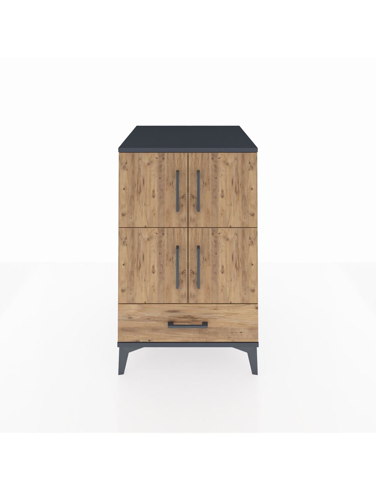 Kronos Komodin 4 Raflı Tek Çekmeceli 4 Kapaklı 60x59x96 Antrasit-Çam