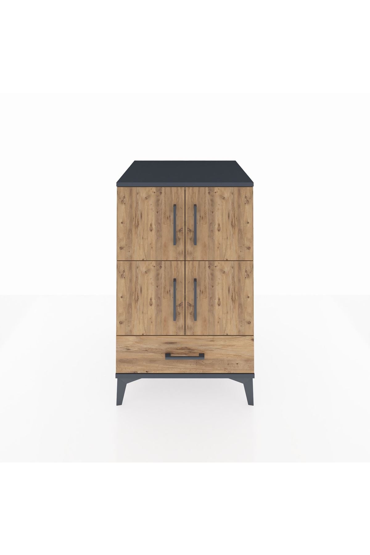 Kronos Komodin 4 Raflı Tek Çekmeceli 4 Kapaklı 60x59x96 Antrasit-Çam