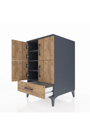 Kronos Komodin 4 Raflı Tek Çekmeceli 4 Kapaklı 60x59x96 Antrasit-Çam