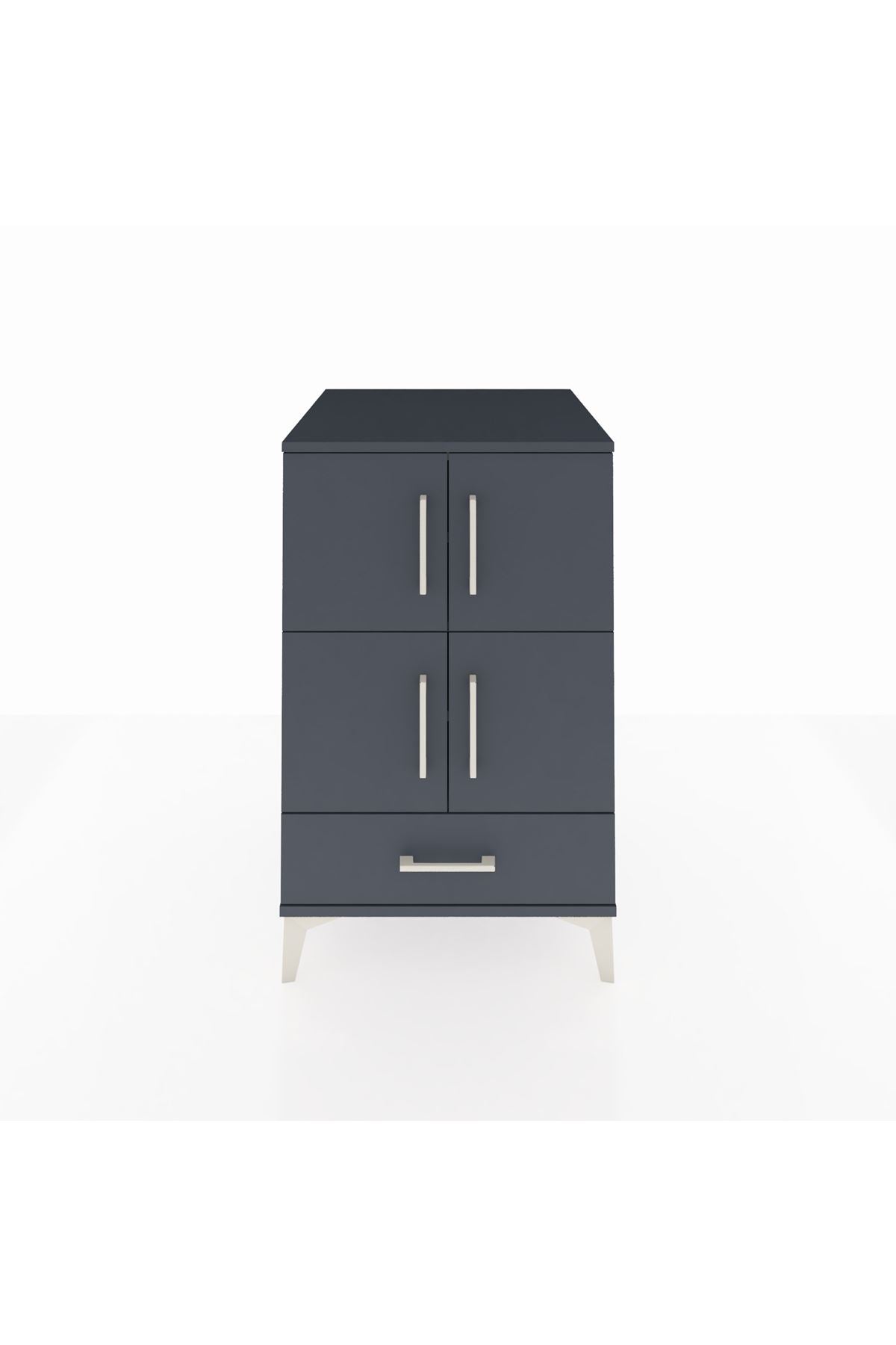 Kronos Komodin 4 Raflı Tek Çekmeceli 4 Kapaklı 60x59x96 Antrasit-Antrasit