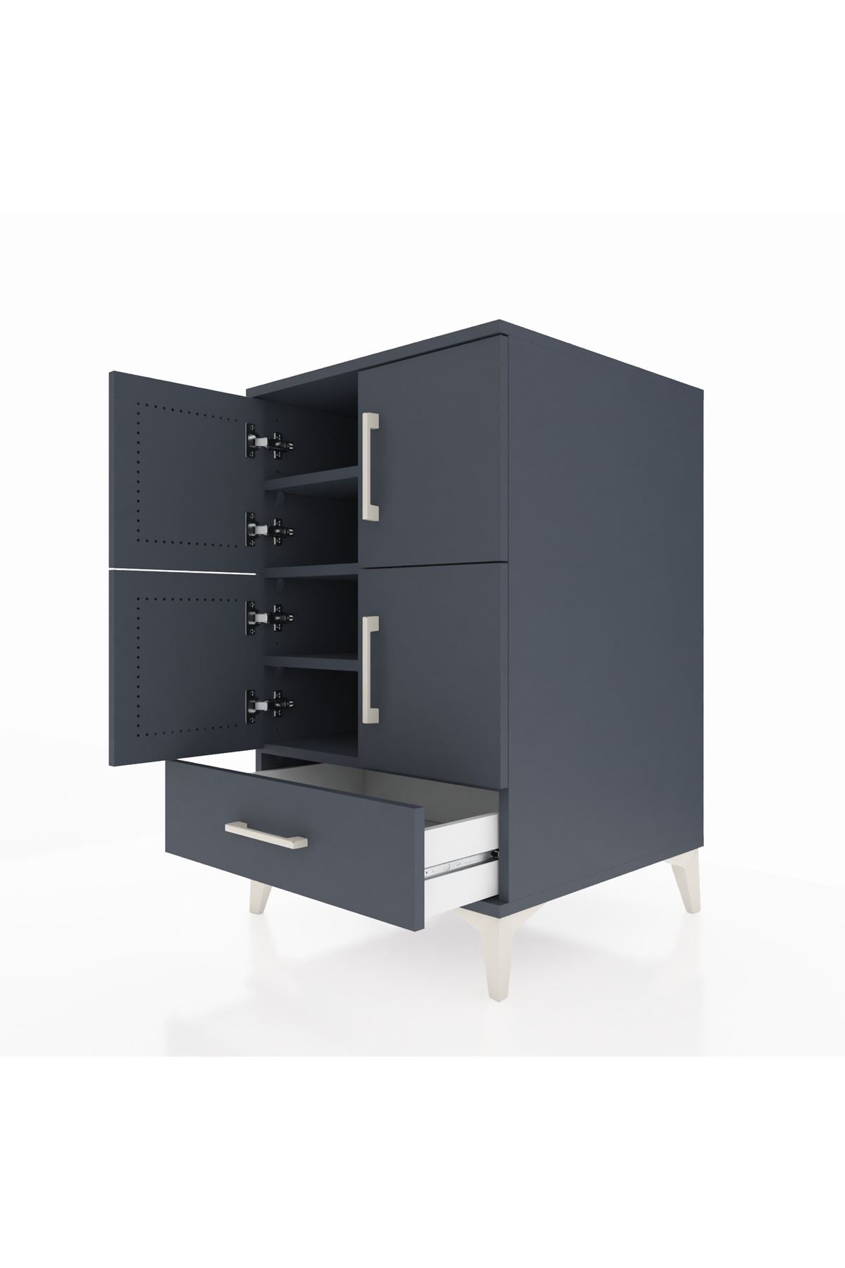 Kronos Komodin 4 Raflı Tek Çekmeceli 4 Kapaklı 60x59x96 Antrasit-Antrasit