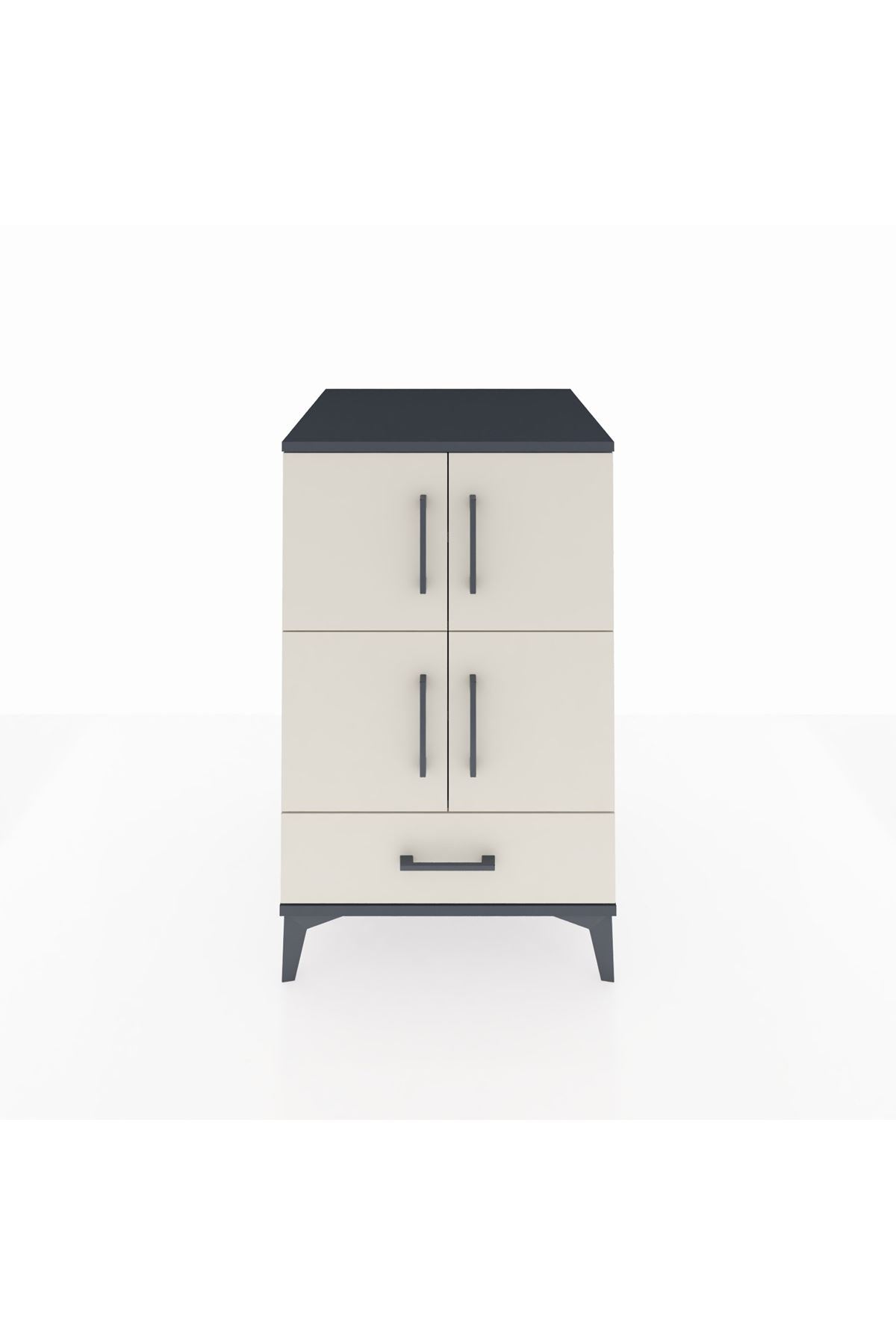 Kronos Komodin 4 Raflı Tek Çekmeceli 4 Kapaklı 60x59x96 Antrasit-Aytaşı