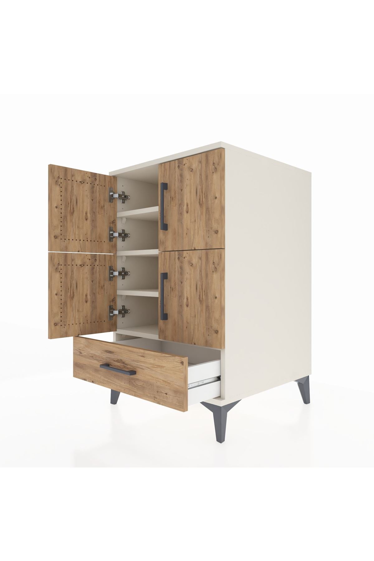 Kronos Komodin 4 Raflı Tek Çekmeceli 4 Kapaklı 60x59x96 Aytaşı-Çam