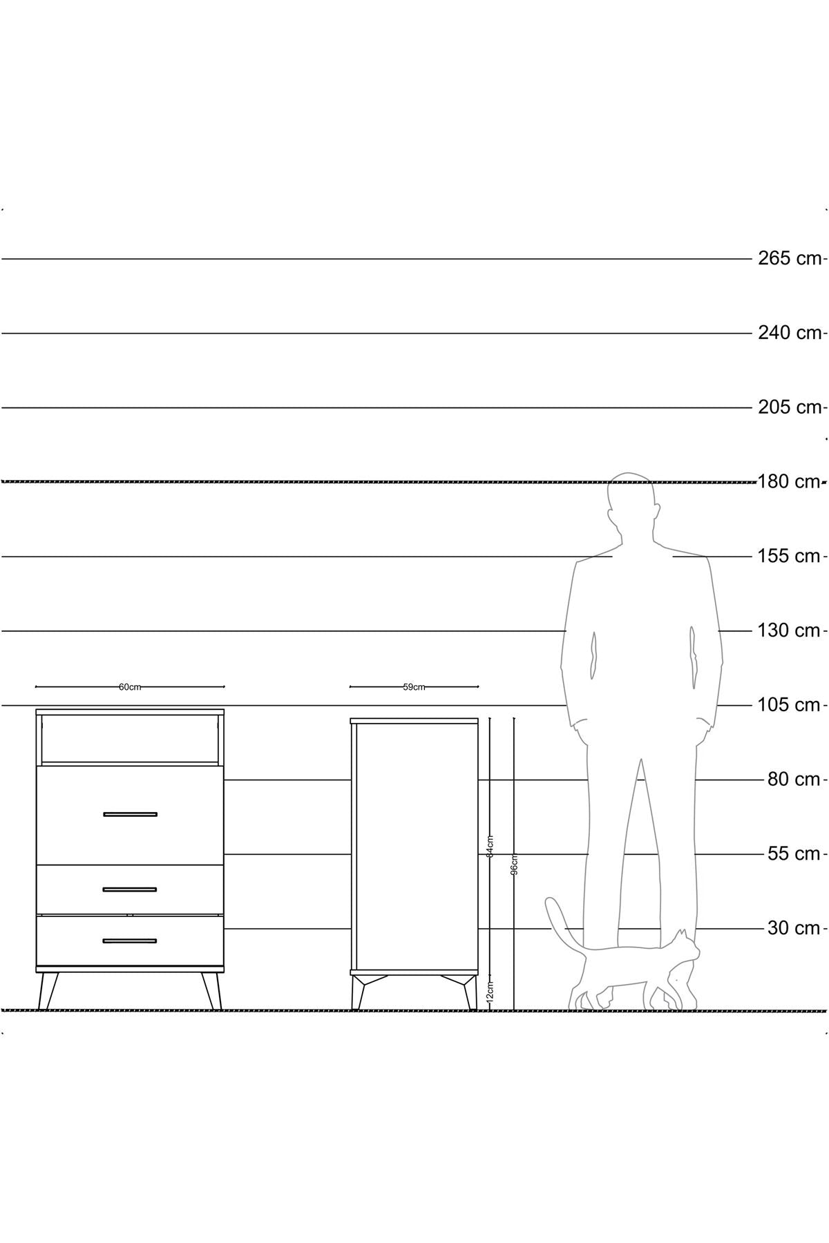 Kronos Komodin Tek Raflı 3 Çekmeceli 60x59x96 Çam-Çam