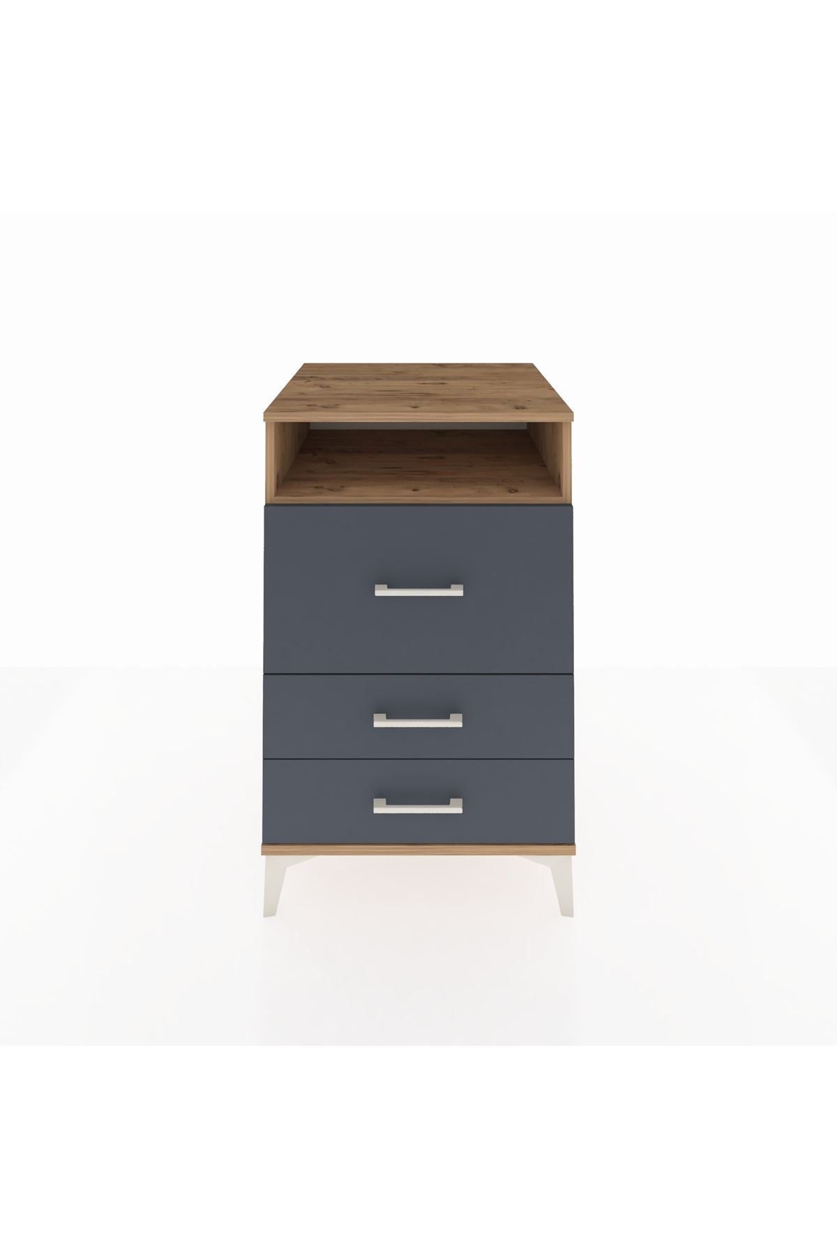 Kronos Komodin Tek Raflı 3 Çekmeceli 60x59x96 Çam-Antrasit