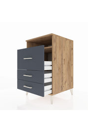 Kronos Komodin Tek Raflı 3 Çekmeceli 60x59x96 Çam-Antrasit