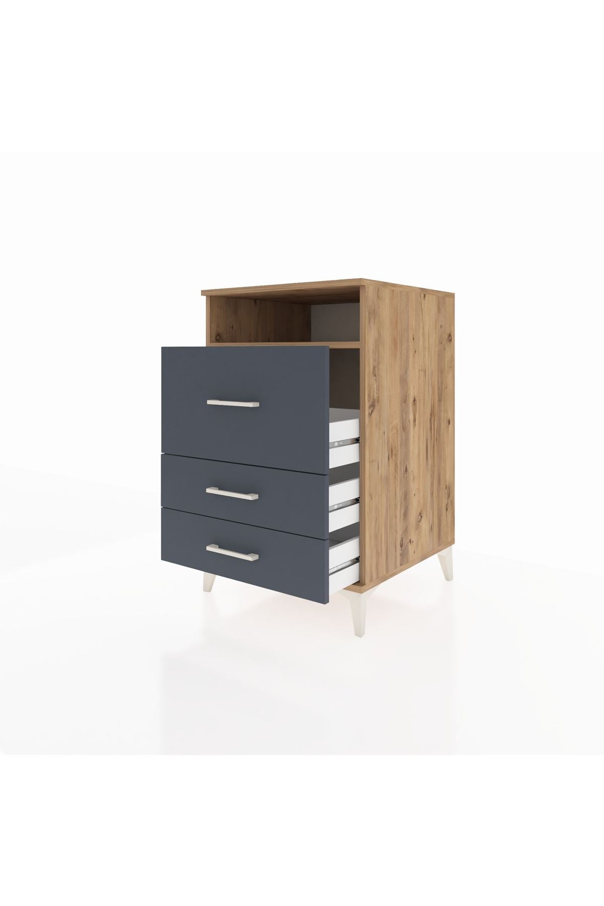 Kronos Komodin Tek Raflı 3 Çekmeceli 60x59x96 Çam-Antrasit