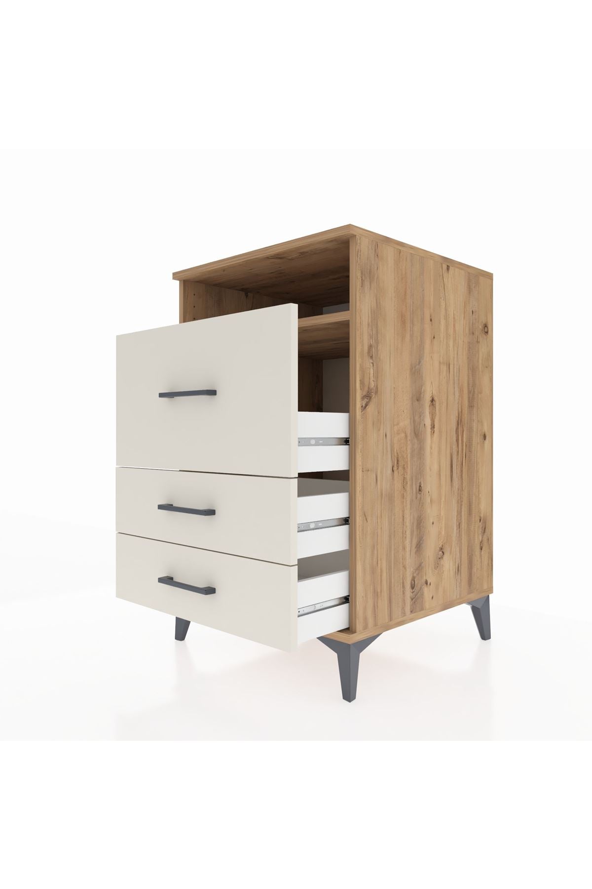 Kronos Komodin Tek Raflı 3 Çekmeceli 60x59x96 Çam-Aytaşı