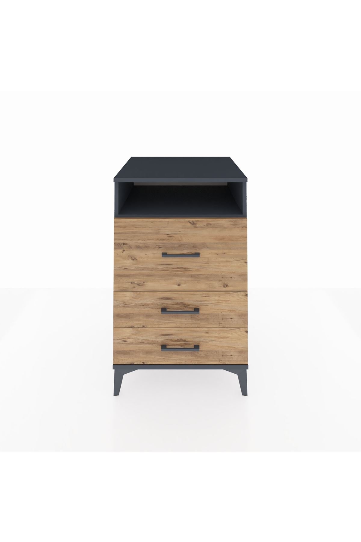 Kronos Komodin Tek Raflı 3 Çekmeceli 60x59x96 Antrasit-Çam