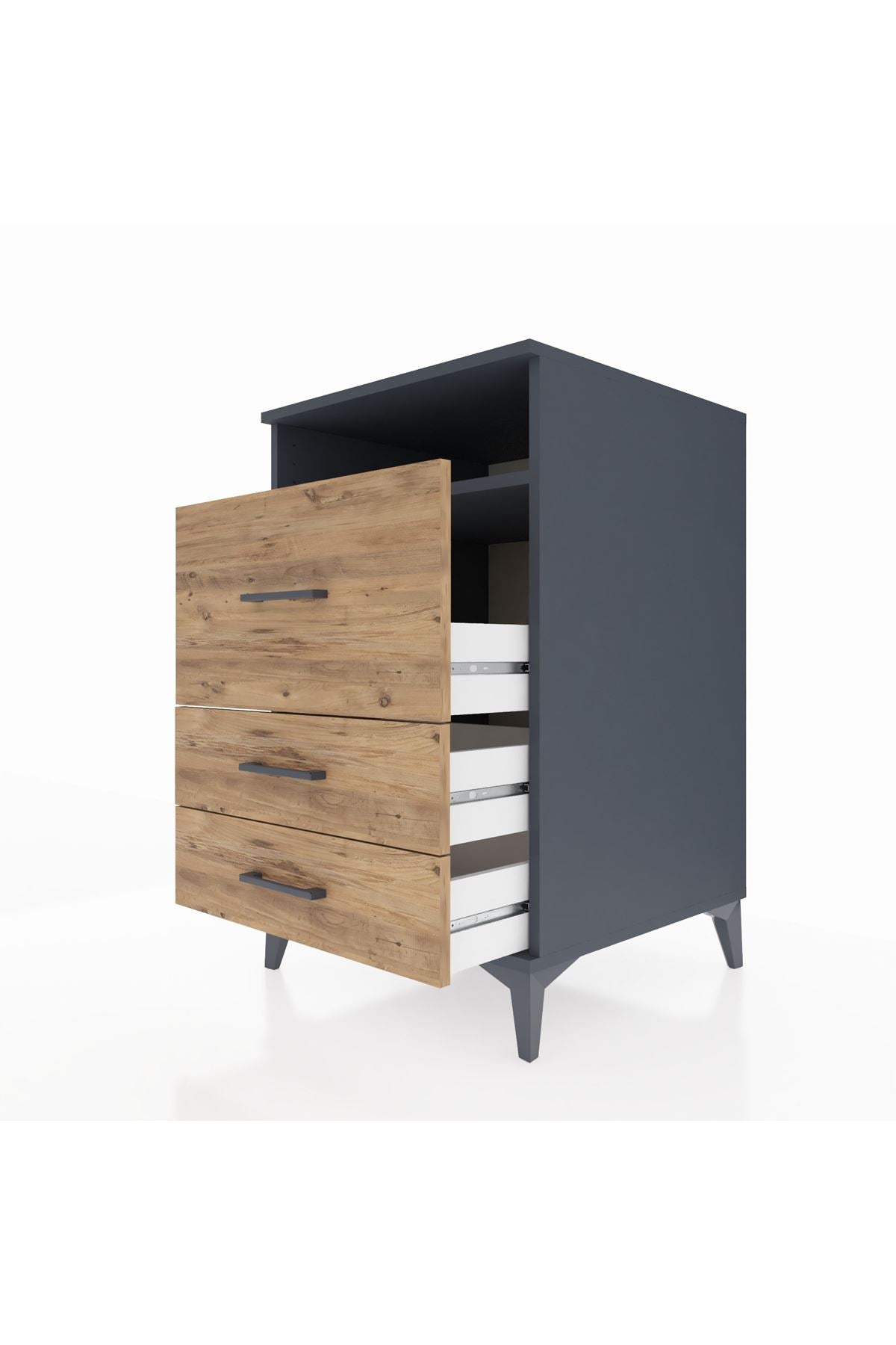 Kronos Komodin Tek Raflı 3 Çekmeceli 60x59x96 Antrasit-Çam