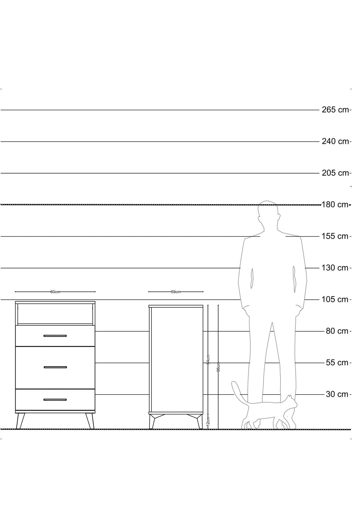 Kronos Komodin Tek Raflı 3 Çekmeceli 60x59x96 Çam-Çam