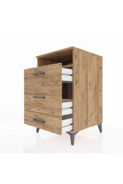 Kronos Komodin Tek Raflı 3 Çekmeceli 60x59x96 Çam-Çam