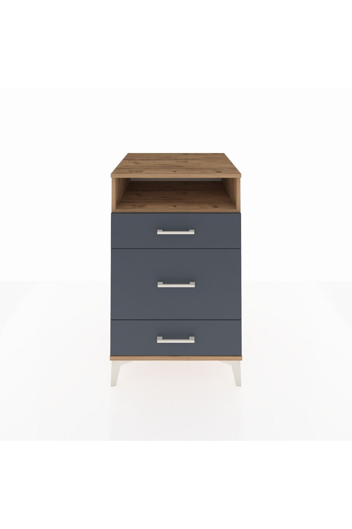 Kronos Komodin Tek Raflı 3 Çekmeceli 60x59x96 Çam-Antrasit