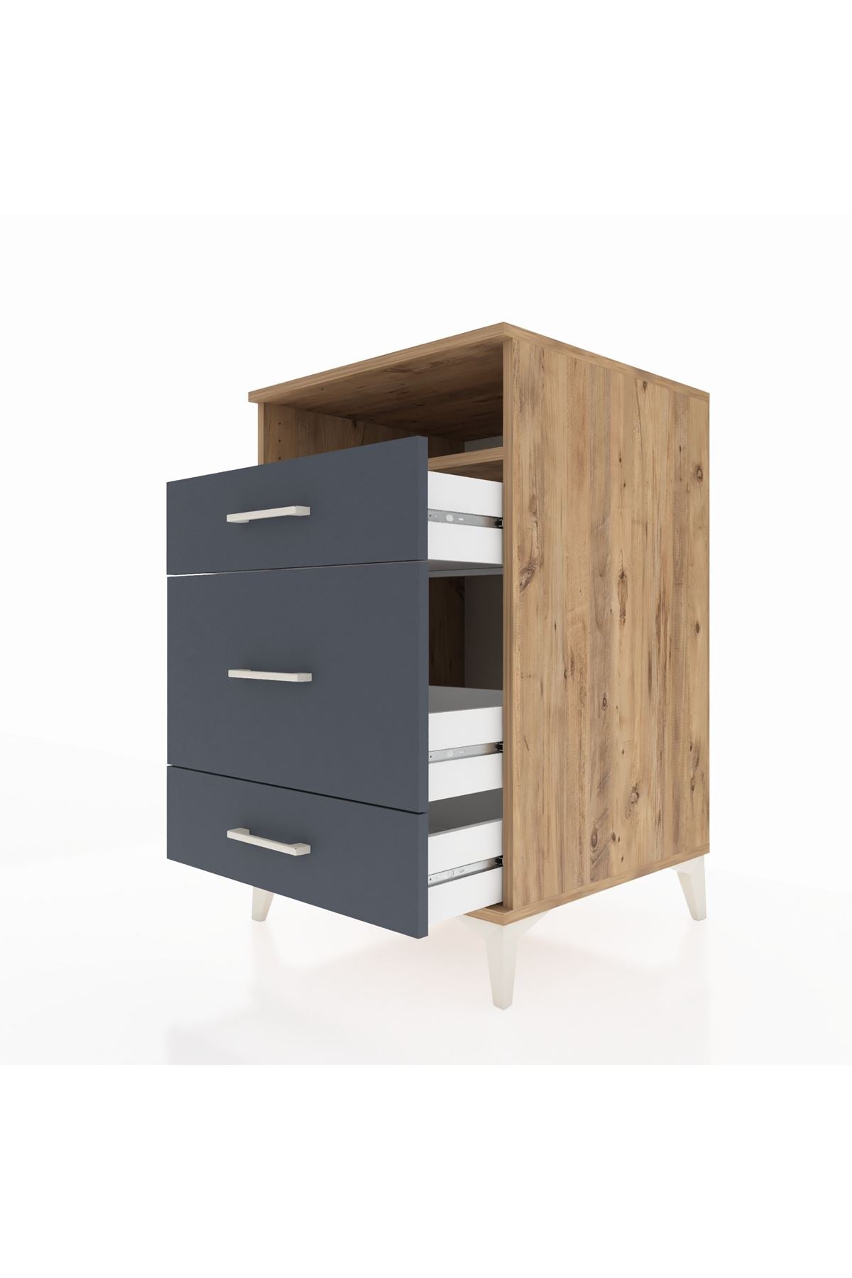 Kronos Komodin Tek Raflı 3 Çekmeceli 60x59x96 Çam-Antrasit