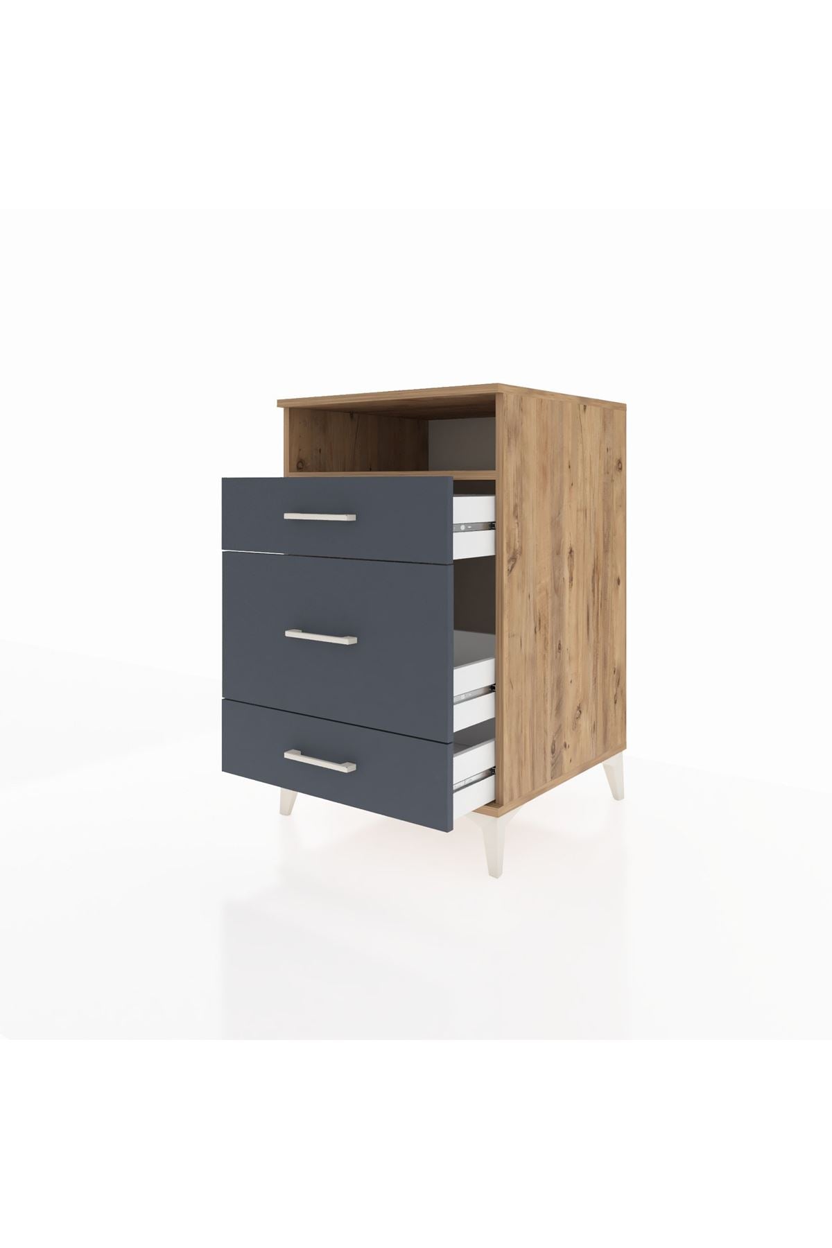 Kronos Komodin Tek Raflı 3 Çekmeceli 60x59x96 Çam-Antrasit