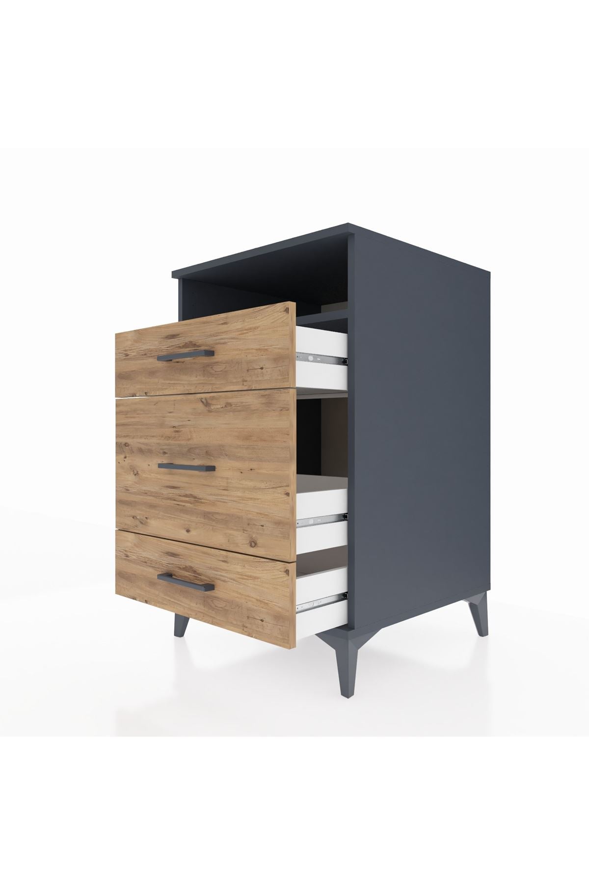 Kronos Komodin Tek Raflı 3 Çekmeceli 60x59x96 Antrasit-Çam